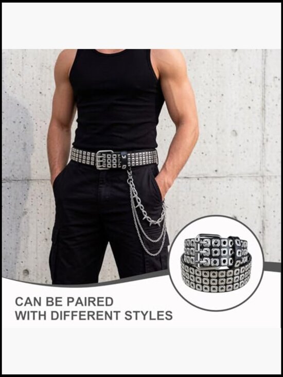 Studded Belt Y2K Spiked Chain Riveted Leather Punk Gothic Waistband